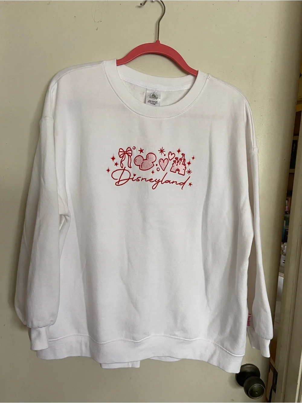 Disney White Crewneck with Red Disneyland Embroidery